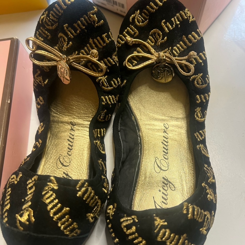 Vintage Juicy Couture Leather Ballet Flats shoes and bag holder & box